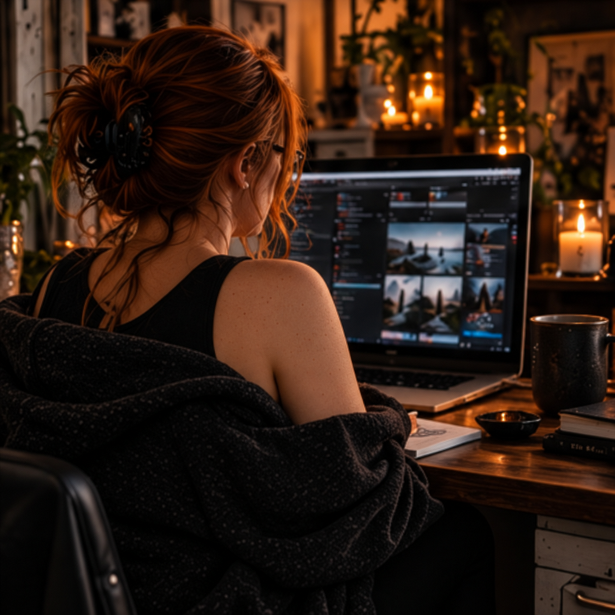 Redhaired girl making websites.